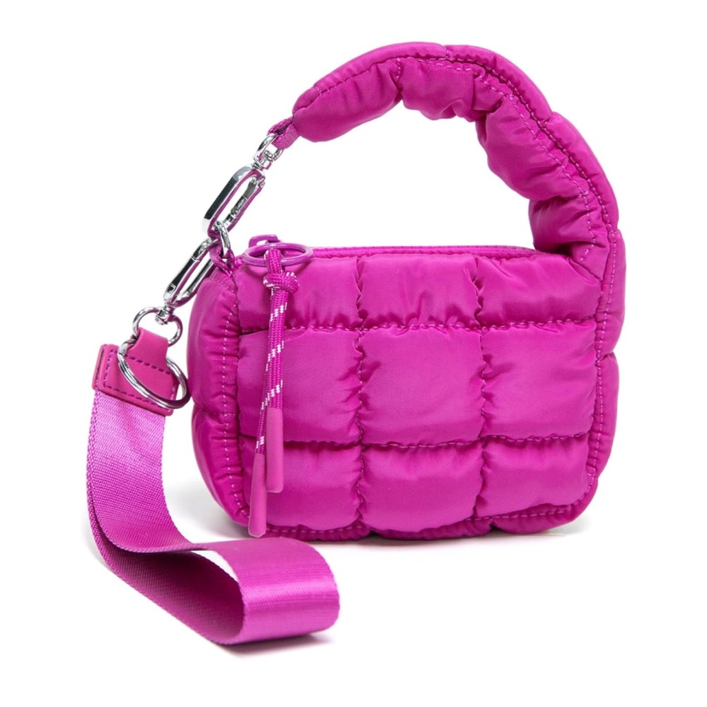NWT Micro Mini Puffer Quilted Wristlet Bag Charm Barbie Pink
